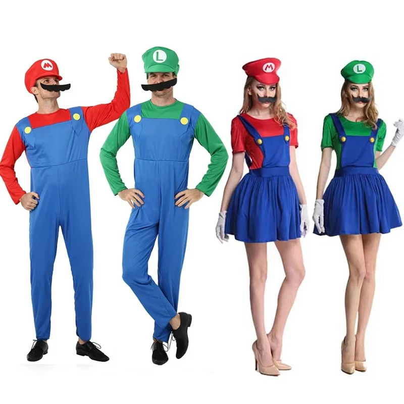 Adult Game Funny Super Brother Mario Bros Fantasia Man Jumpsuit Woman Dress Anime Cosplay Costume Carnival Halloween Costumes