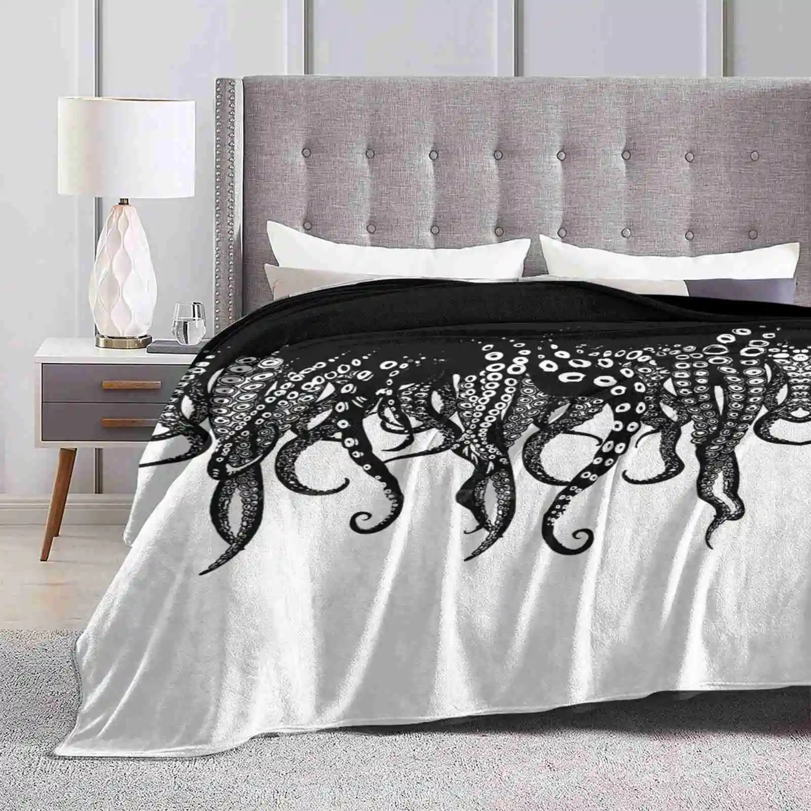 Tentacles Love Creative Design Comfortable Warm Flannel Blanket Tentacles Lovecraft Chtulhu Black And White B W Monster