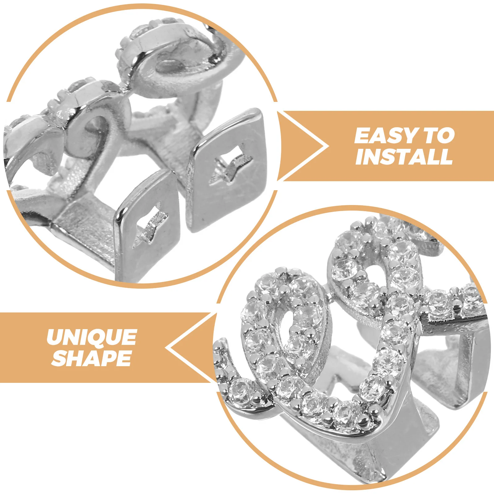 Parrillas de dientes de Hip Hop con dije de doble corazón, parrilla de dientes de Metal deslumbrante, parrilla bucal decorativa falsa para accesorios de rapero