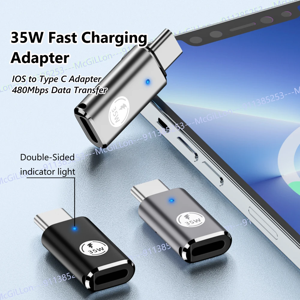 35W Type C to for iOS Adapter with LED USB-C Fast Charging Converter for IPhone15 14 13 12 iOS Female to Type C Connector Male