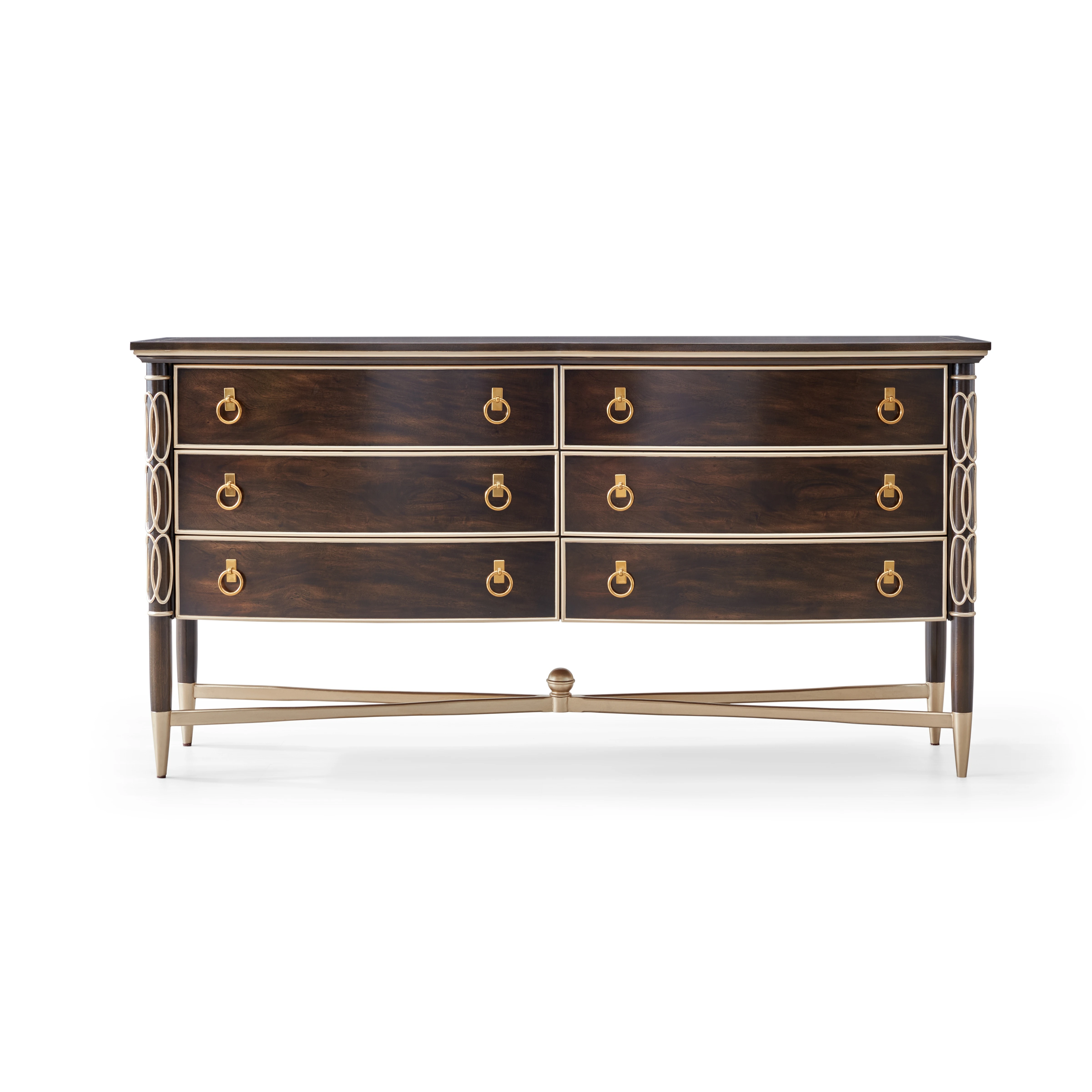American Light Luxury Modern Six Drawer Dresser Dark Solid Wood Gold Inlay Storage for Bedroom and Hotel