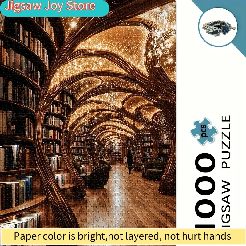 

Огромный пазл-головоломка - «Испытание библиотечной полки» с светящимися книжными полками и интерьером библиотеки, сложный уровень для продвинутых игроков