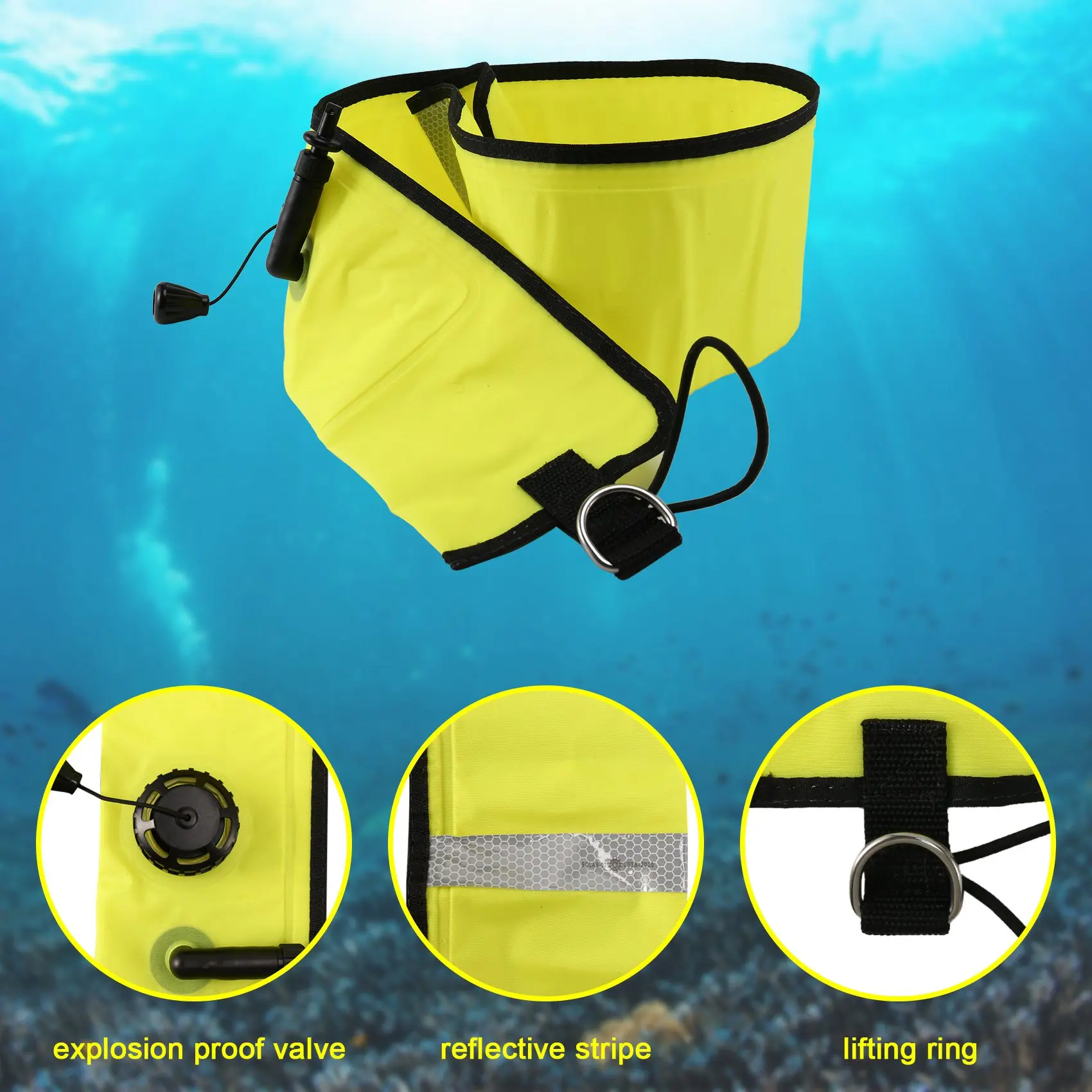 1M Scuba Diving Inflatable SMB Surface Signal Marker Buoy Visibility Float Signal Tube Sausage,Yellow Rich