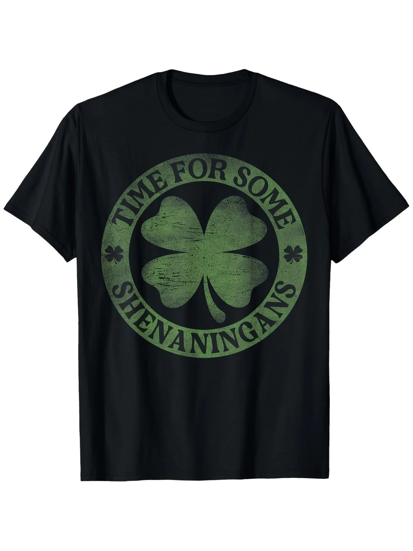 Men's Saint Patrick's Day TShirt FourLeaf Clover and Irish Blessing Pattern Retro Style Green and Golden Casual ShortSleeved