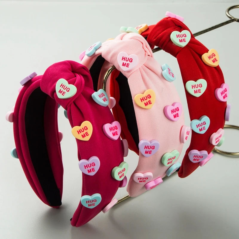 Valentine's Day Headbands Knotted Wide Heart Hair Bands Stretch Hair Hoops for Women Hair Styling Tool Accessories