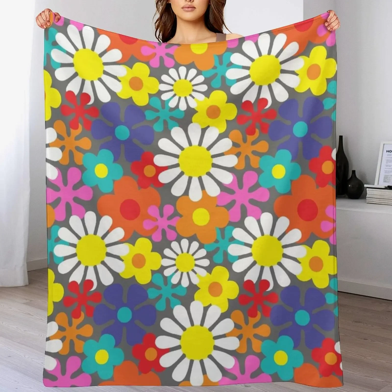 Funky Hippie Flower Power Pattern Throw Blanket Travel Hairy Personalized Gift Thermal Blankets