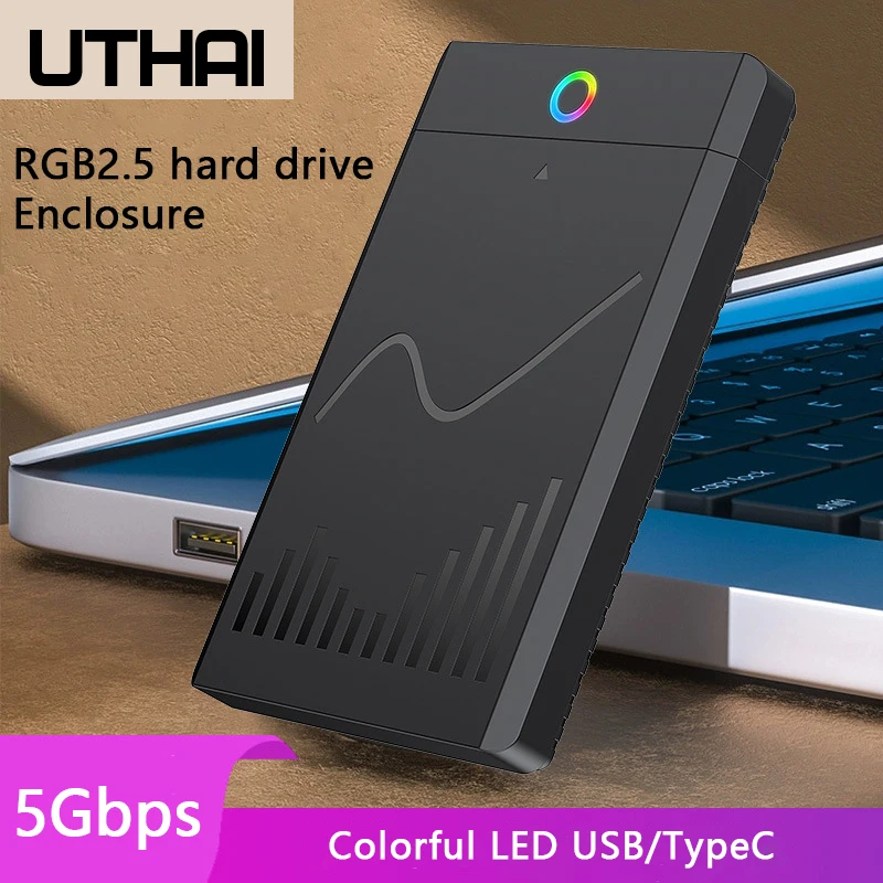 UTHAI Kotak Eksternal SSD 2.5-Inci Tanpa Alat USB 3.0/3.1/2.0 Tipe-C untuk Notebook, Kotak Solid State Drive Eksternal untuk Ekspansi Penyimpanan