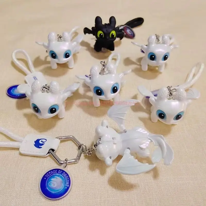 New Potdemiel How To Train Your Dragon Toothless Night Fury & Light Fury Keychain Cute Teeth Luminous Eyes Charm Bag Decor Gifts view 6