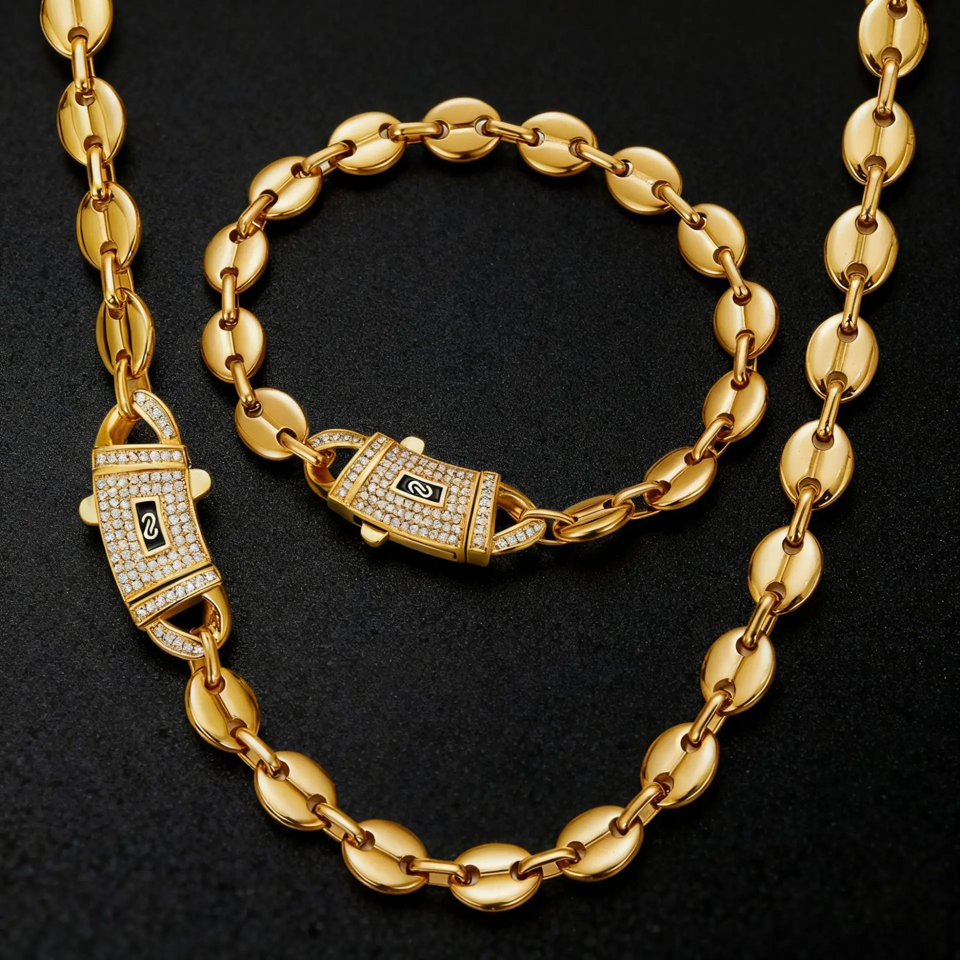 Luxury 24K 9999 Pure Gold real gold Men's Coffee Bean Pig Nose Chain S Buckle Bracelet