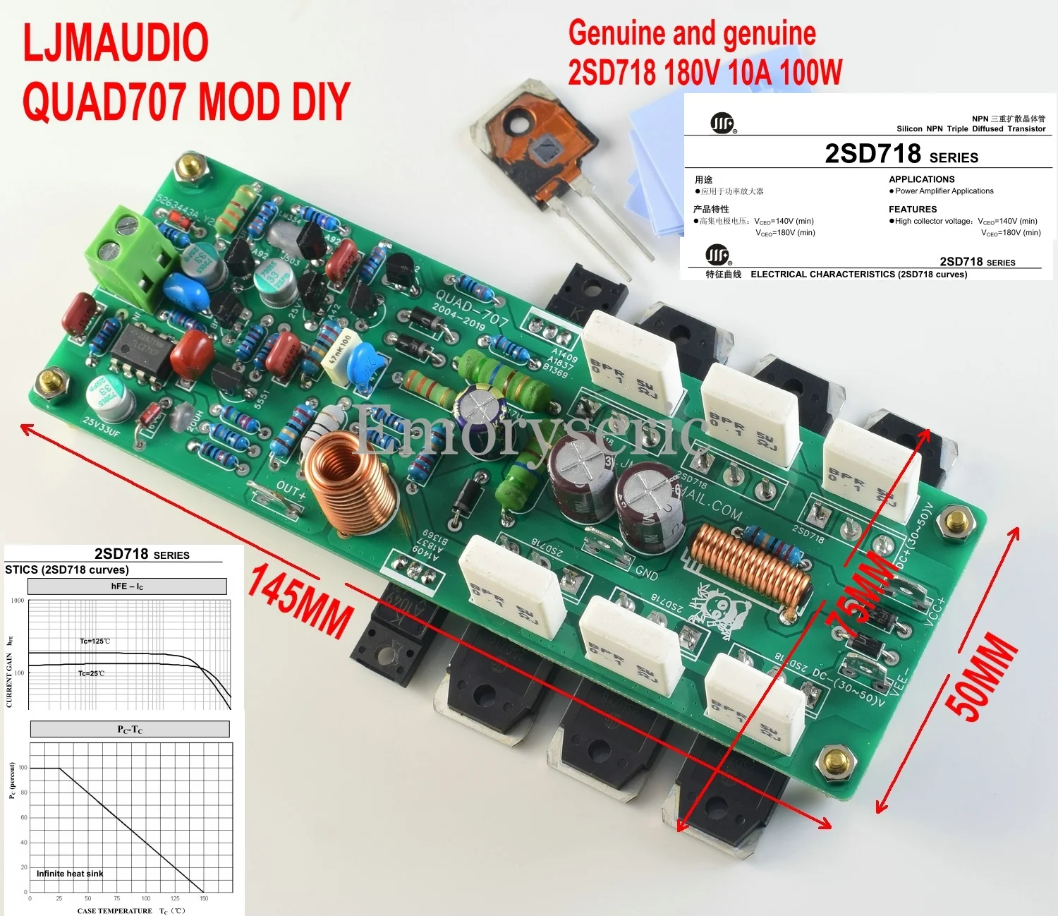 QUAD 707 Power Amplifier Board, Upgraded QUAD 405/606 Circuit, High Power HiFi Audio Amp DIY