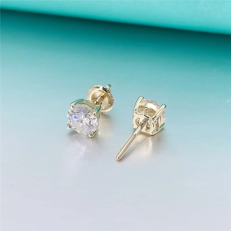 Real 10k Gold 1pcs 3mm & 4mm D Color Moissanite Hiphop Earrings Screwback for Women Certified Moissanite Pass Diamond Tester