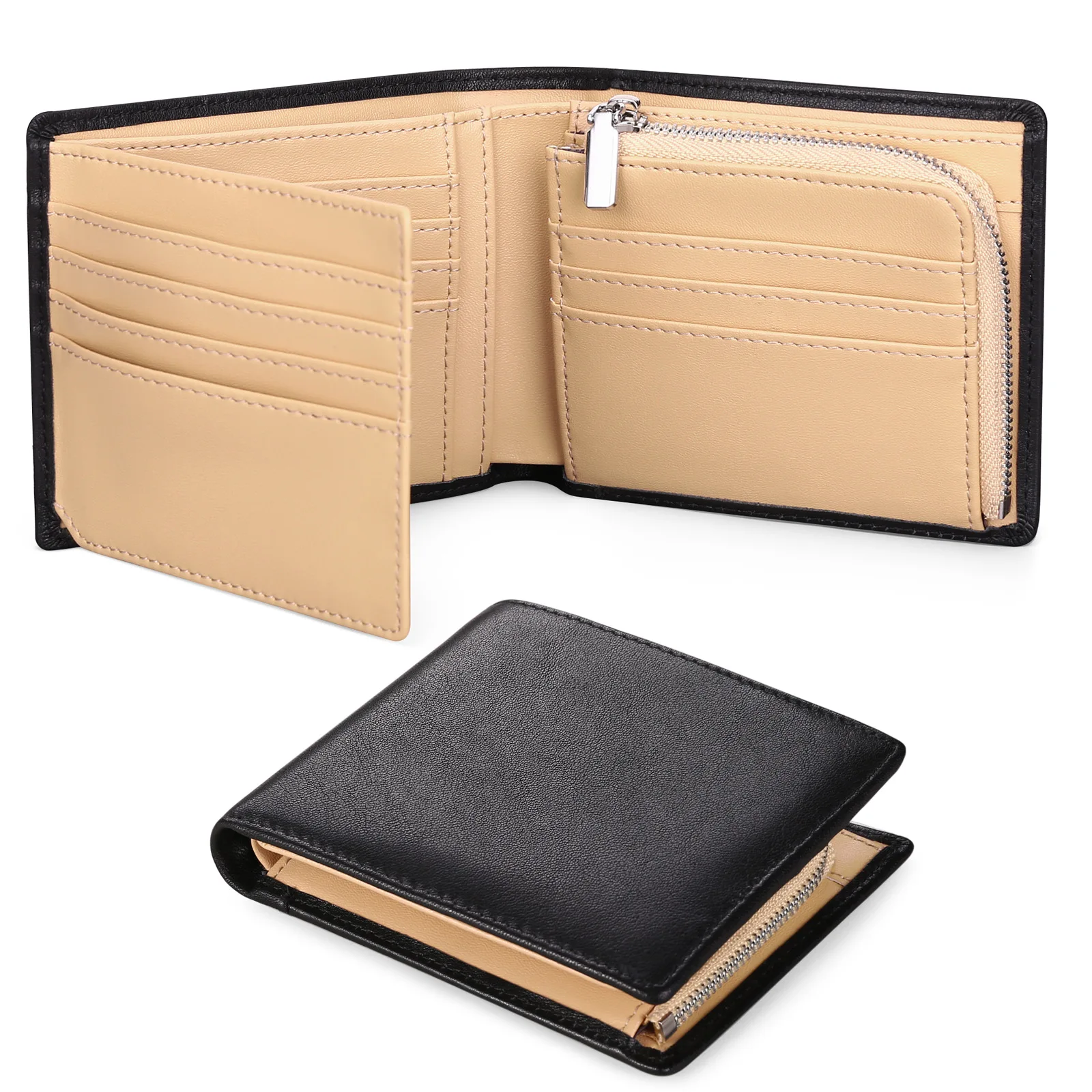 100% Genuine Leather Wallet Men Casual Slim RFID Wallet Credit Card Holder Zipper Coin Purse Brand Luxury Wallet For Men