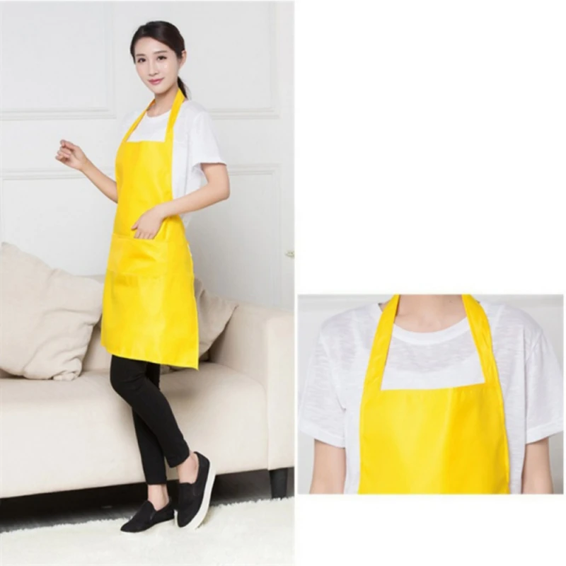 New Work Apron Unisex Canvas Apron Bib Adjustable Cooking Kitchen Aprons Solid Color with Pocket for Restaurant Bar Shop Cafe