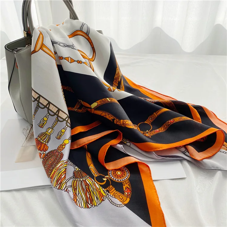 Luxury Satin Silk Scarf Women Large Mulberry-Scarf Wrap Shawls 110*110 Silk Square Scarf Hand Rolled Edges Scarves for Ladies