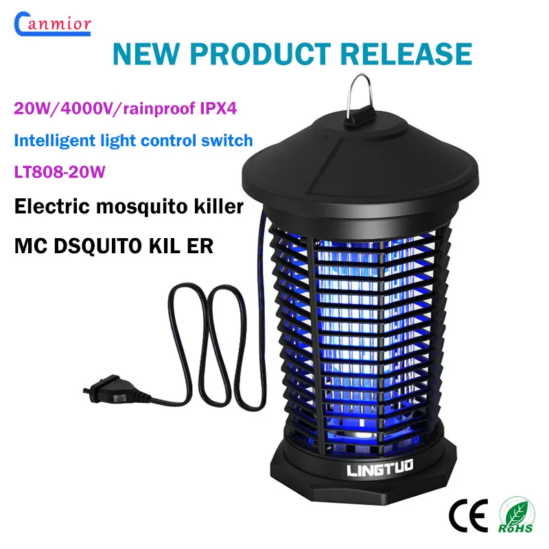 Canmior indoor 20W light control mosquito killer rainproof 4000V electric shock mosquito trap garden outdoor insect killer lamp