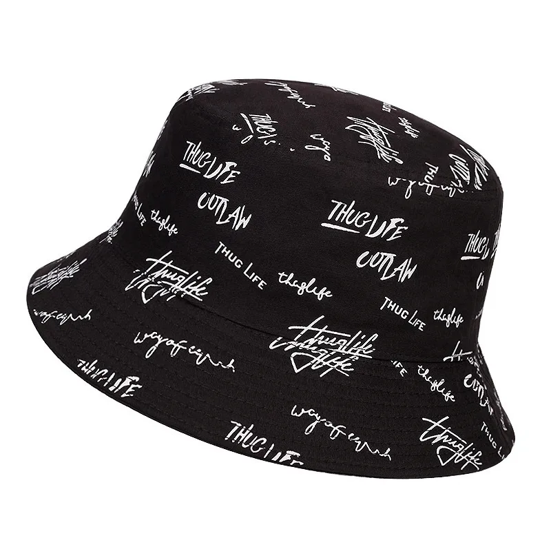 Fashion Graffiti Letters Bucket Hat For Men Women Double-sided Foldable Soft Sun Hats Outdoor Casual Fisherman Caps For Women