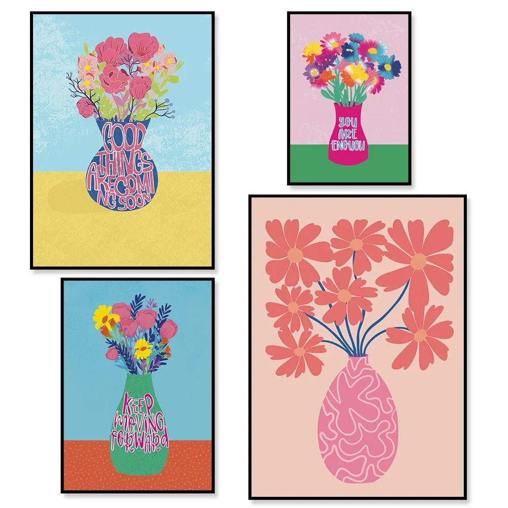 You are positive enough vase print, botanical, cactus print, pink flowers, vase illustration, matisse style, colorful poster