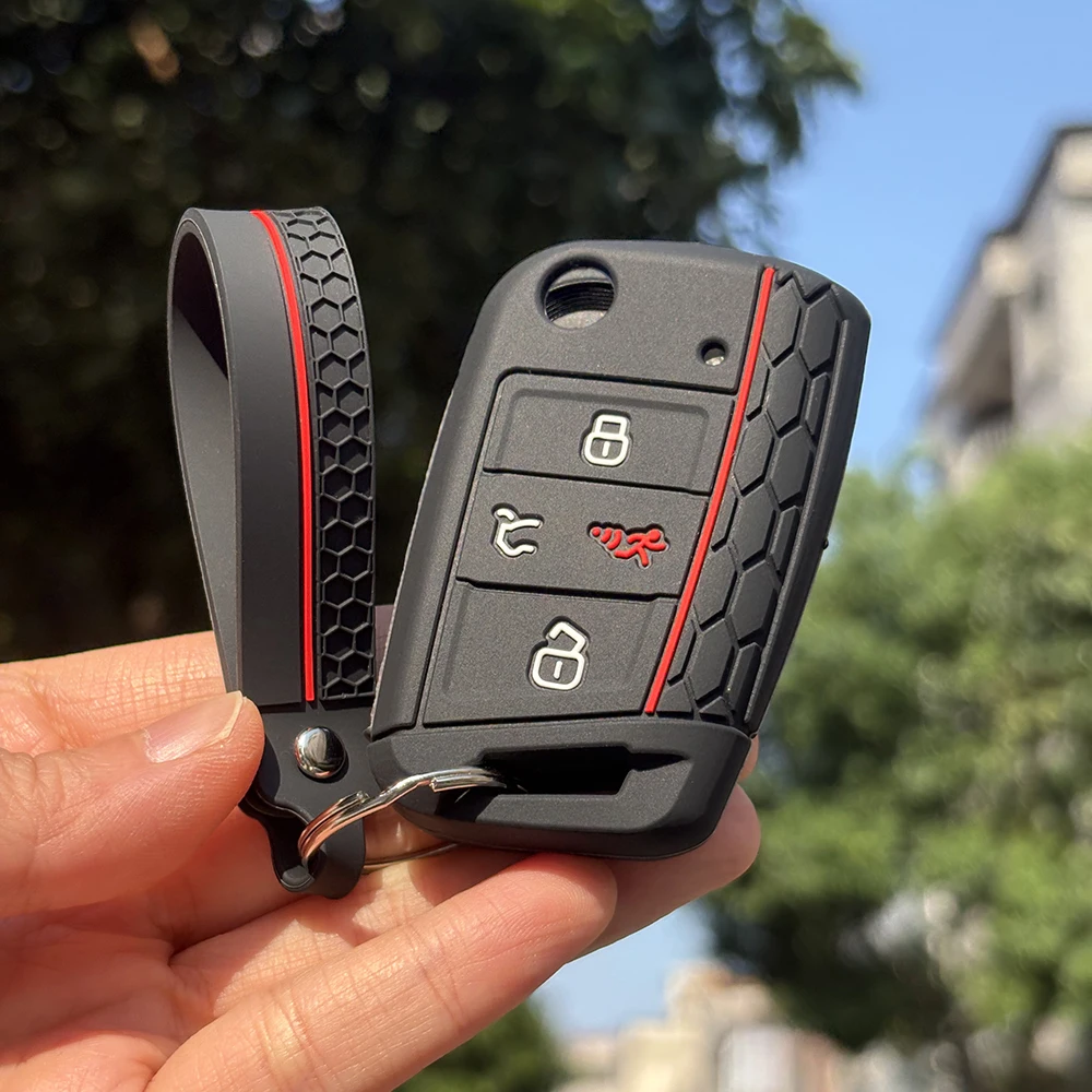 غطاء مفتاح فوب من السيليكون مناسب لسيارة Volkswagen VW Atlas Tiguan Golf Alltrack SportWagen R Polo E-Golf قابل للطي فليب 4 أزرار مفتاح فوب