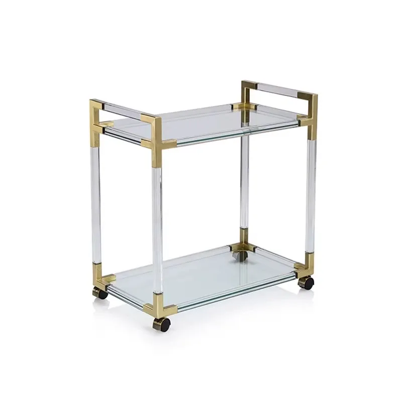 

H Double-layer acrylic hotel dining cart trolley mobile storage stainless steel mobile wine cart
