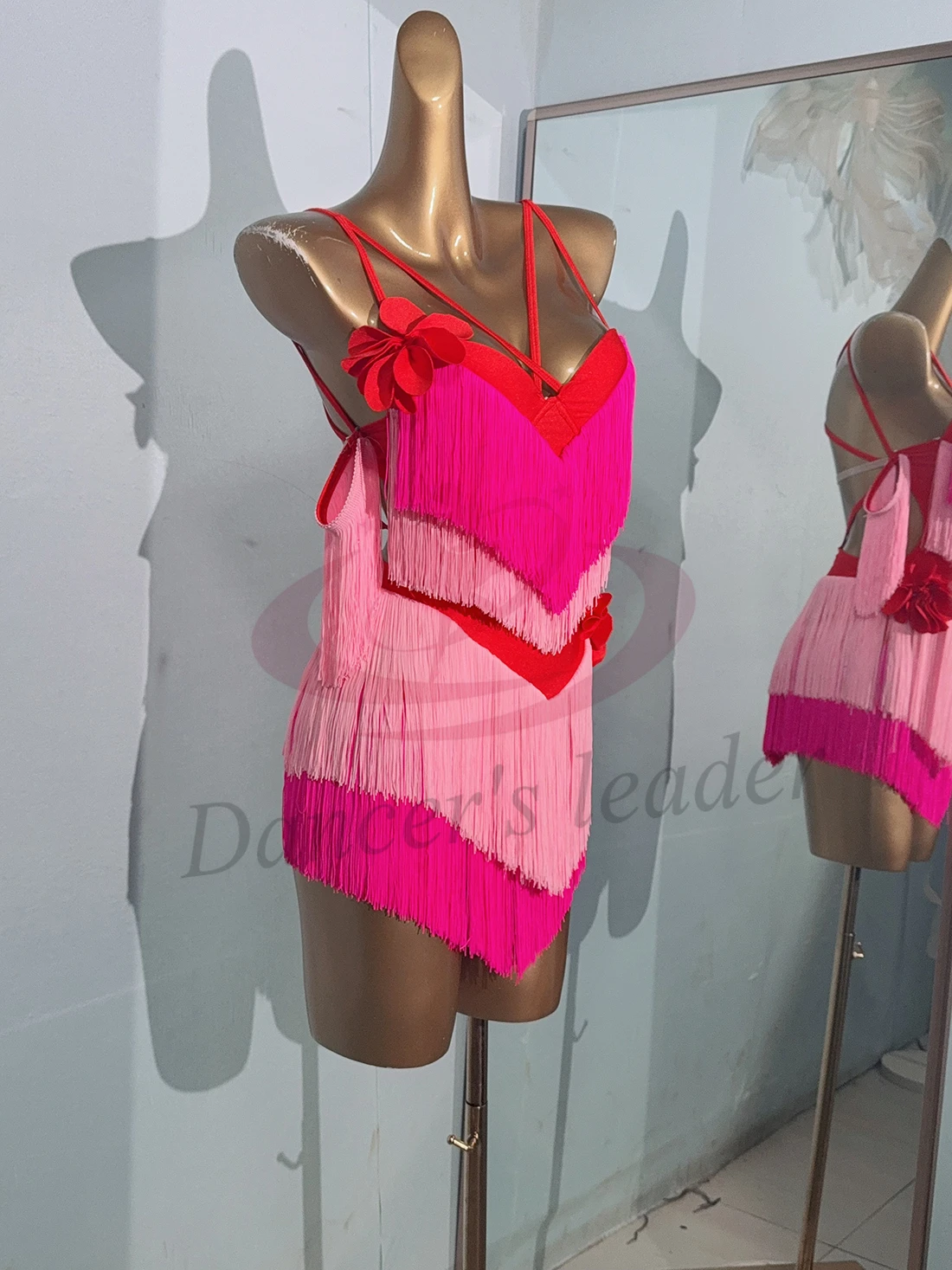 Vestido de dança latina high-end personalizado dupla camada dois tons borla tango feminino adulto e infantil palco roupas profissionais