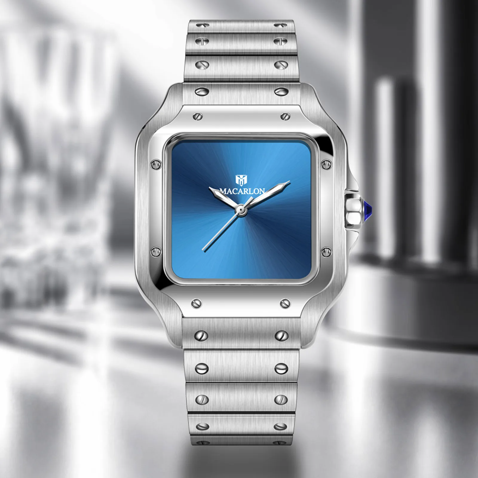 MACARLON Design New Unique dial Mechanical Luxury Watch Men Stainless Steel Men Watch Waterproof Automatic Watch Butterfly Clasp