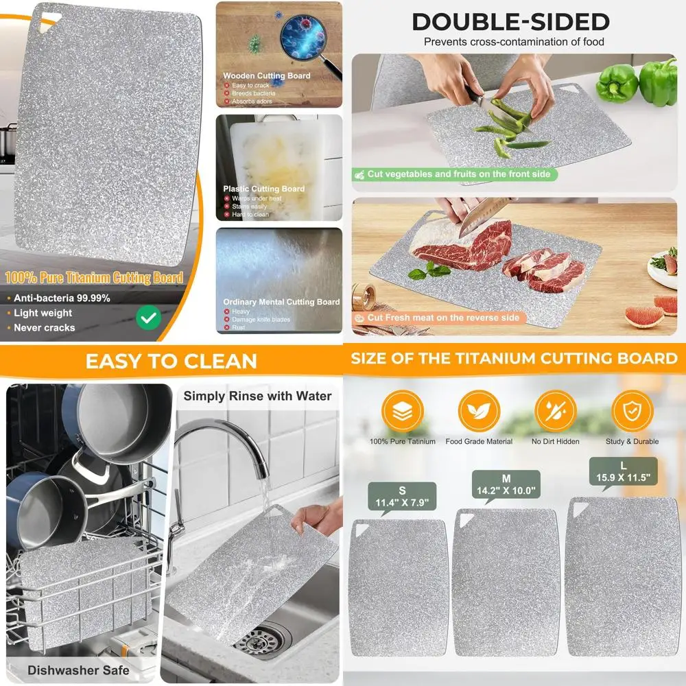 

Модернизированная кухонная разделочная доска из чистого титана 2025 года, 15,9x11,5, двусторонняя, легко очищаемая для разделения мяса, овощей, фруктов