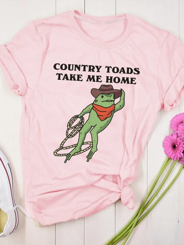 Country Toads Take Me Home Funny Slogan Women T-shirt Cute Cotton Cowboy Frog Print Female Shirt Fashion Casula Farm Girl Tee