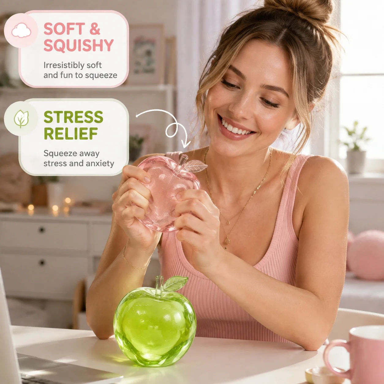 Cross Border Green Apple Squishy Stress Relief Malt Sugar Apple Slow Rebound Vent Anger Fidget Squeeze Toys Gifts for Kids