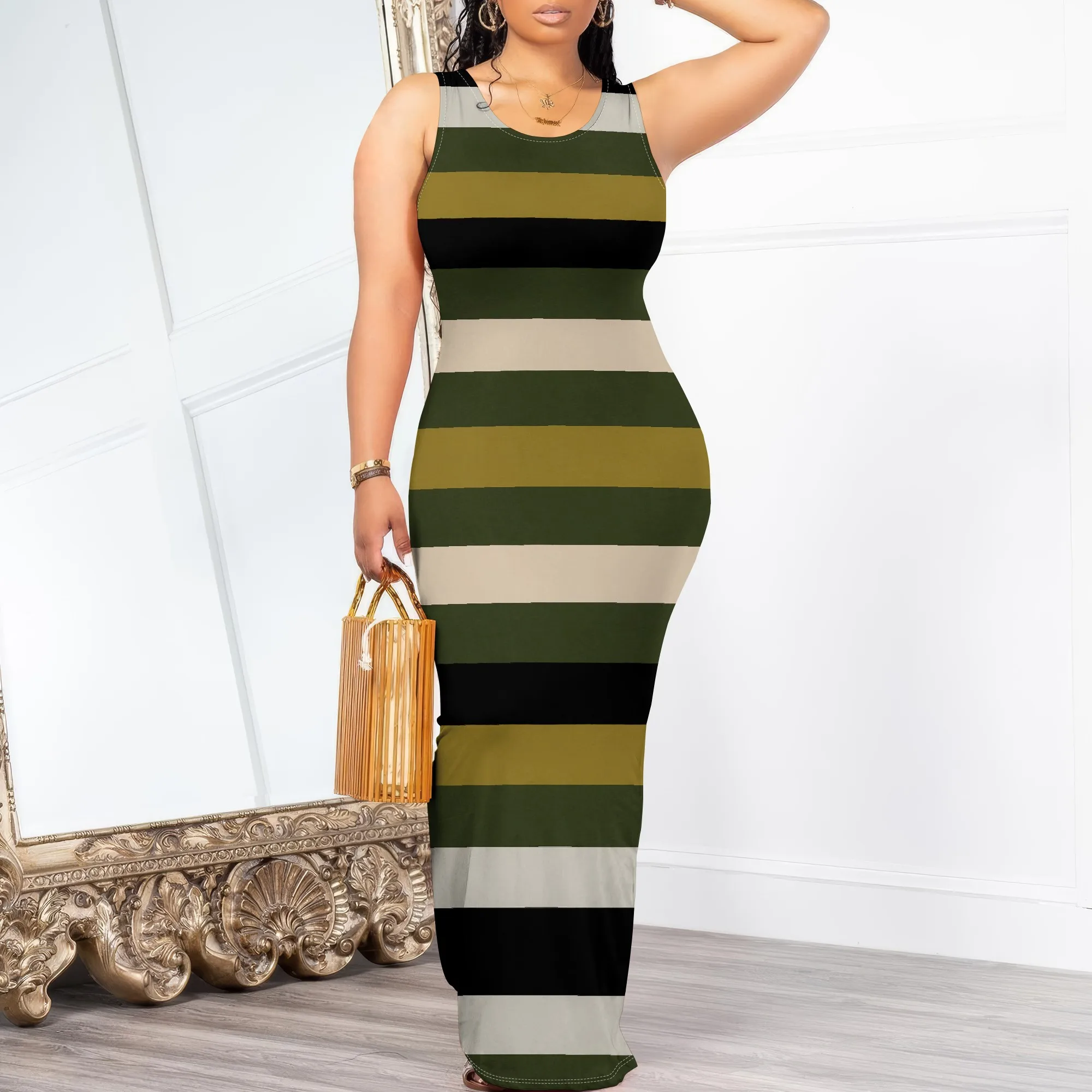 

Chic Striped Maxi Dress | Sleeveless Bodycon Dress for Casual & Everyday Wear | S-3XL, Perfect for Spring & Summer Outings
