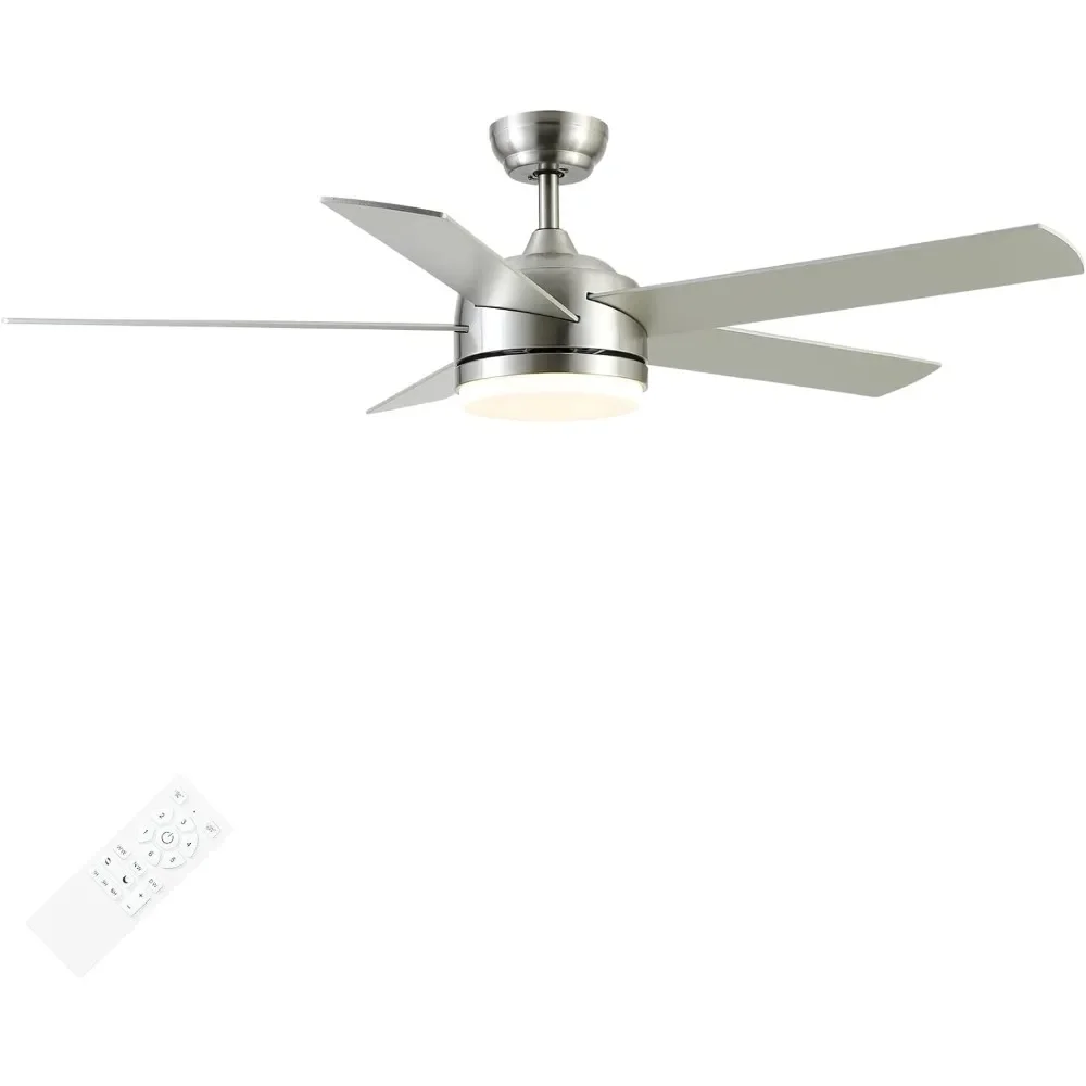 

Ceiling Fan, 52 Inch Brushed Nickel Ceilings Fans with Lights,Dimmable Tri-Color Temperatures LED, Ceiling Fan