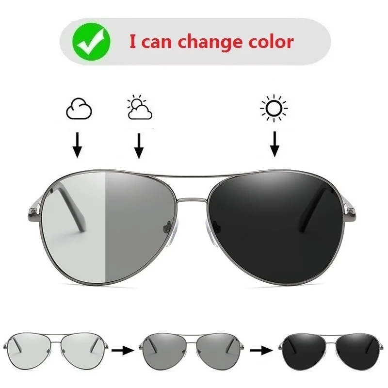 Luxury Photochromic Pilot Polarized Sunglasses Men Women Driving Chameleon Sun Glasses Change Color Day And Night UV400 Eyewear