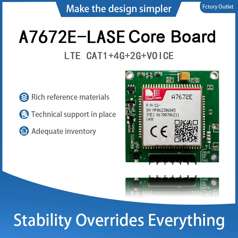 SIMcom A7672E-LASE CAT1 Core Board, mendukung Data + Suara 1pcs