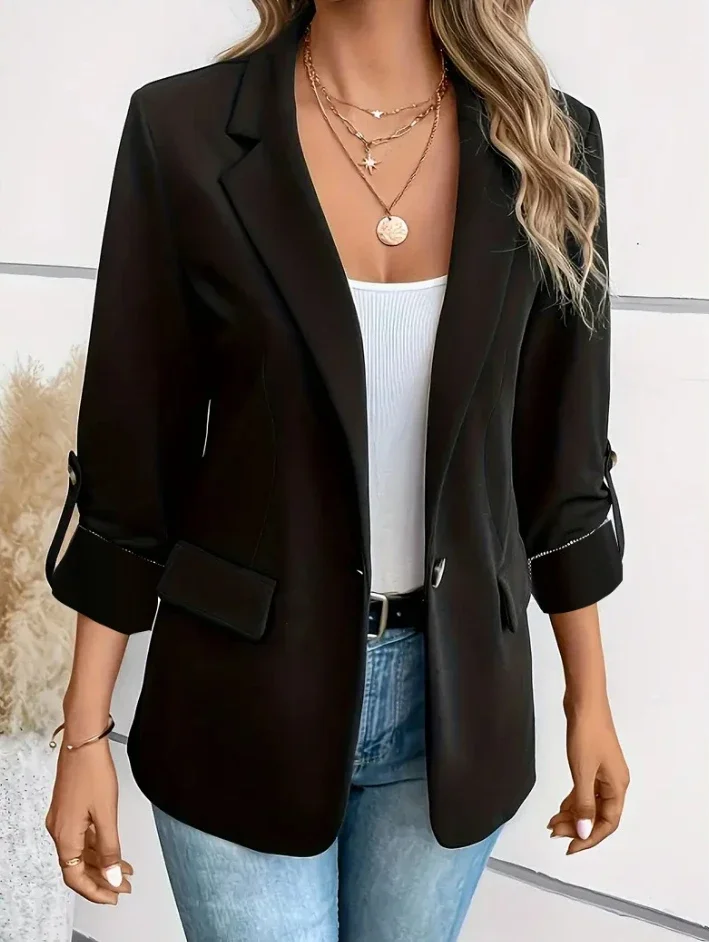 Women\'s S-2XL Size Commuter New Style Long Sleeve Coat Fashion Cardigan Small Suit Elegant Solid Color Casual Women\'s Suit Tops