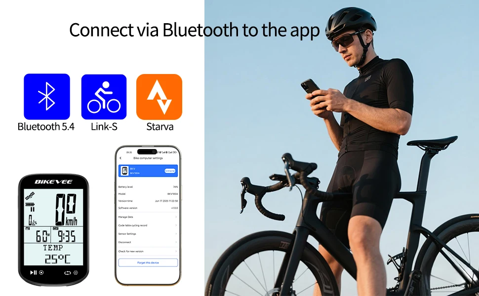 Kabelloser Bluetooth 5.4 & ANT+ Link-S App Rennrad MTB Fahrradcomputer Geschwindigkeits-Trittfrequenzsensor GPS Fahrradtacho Kilometerzähler – Detail 8