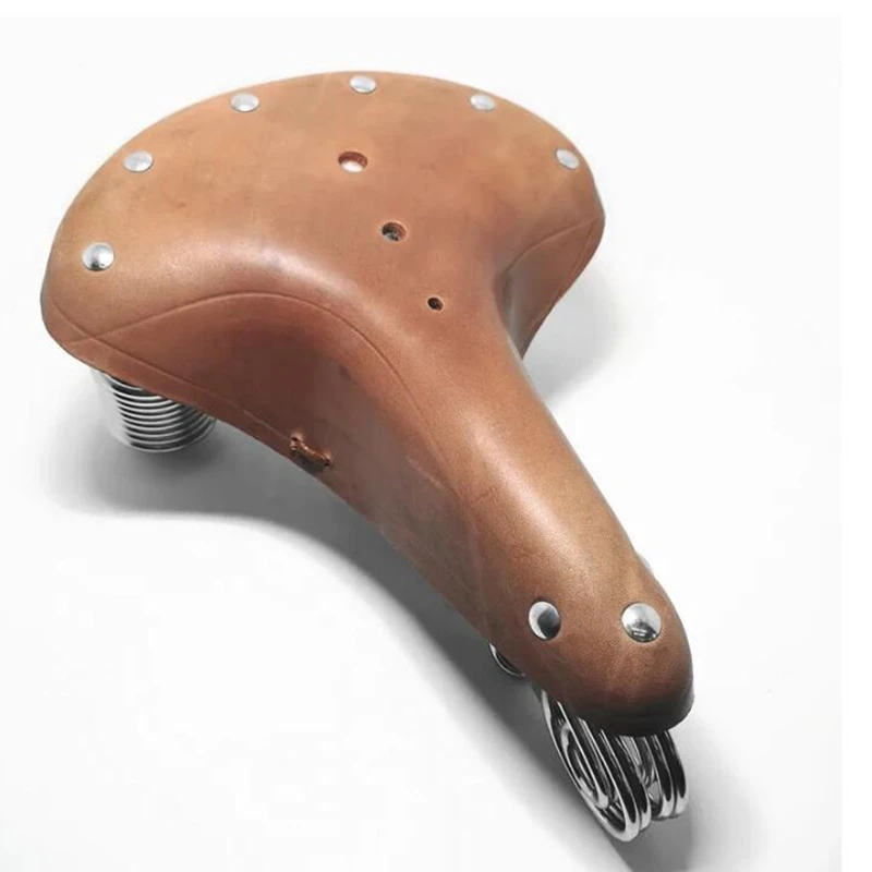Vintage Bike Saddle Spring 100% Genuine Leather Saddle Old Style Bicycle Saddle Genuine Cowhide Cushion TDX-5
