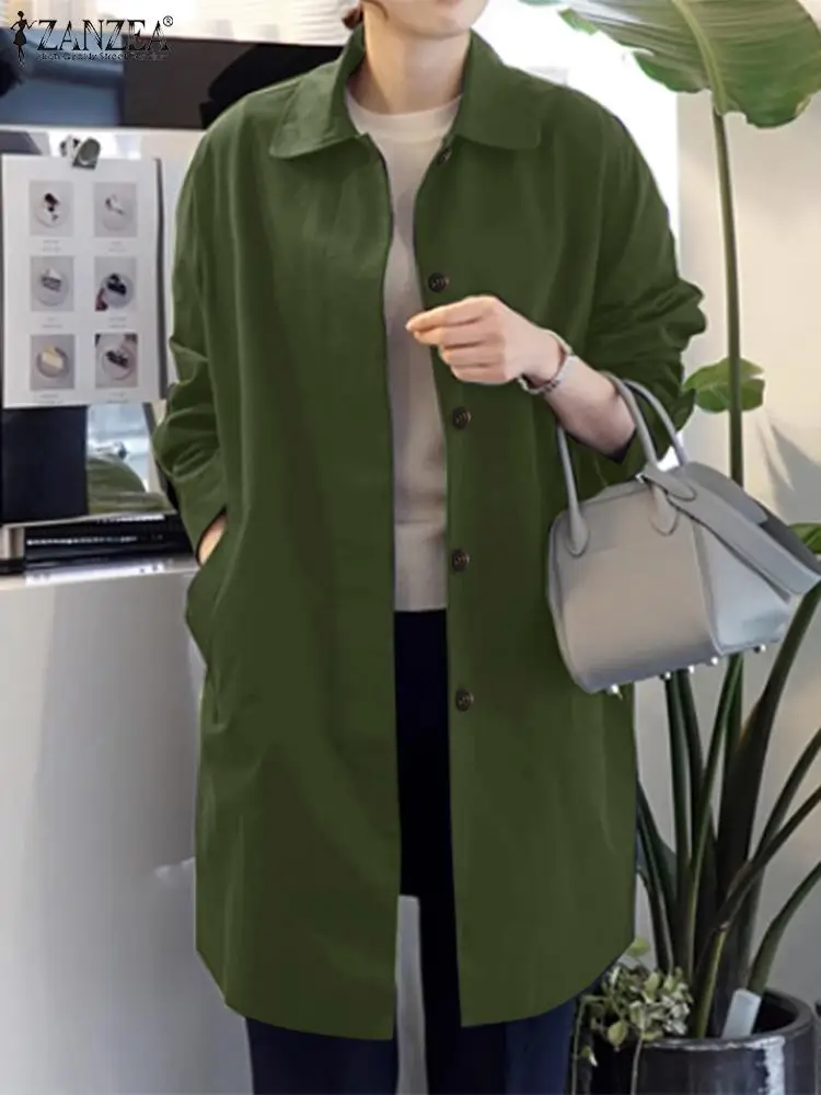 Autumn Women Long Trench ZANZEA Fashion Windbreaker Coat Casual Long Sleeve Buttons Down Jackets Solid Loose Thin Outwear 2023