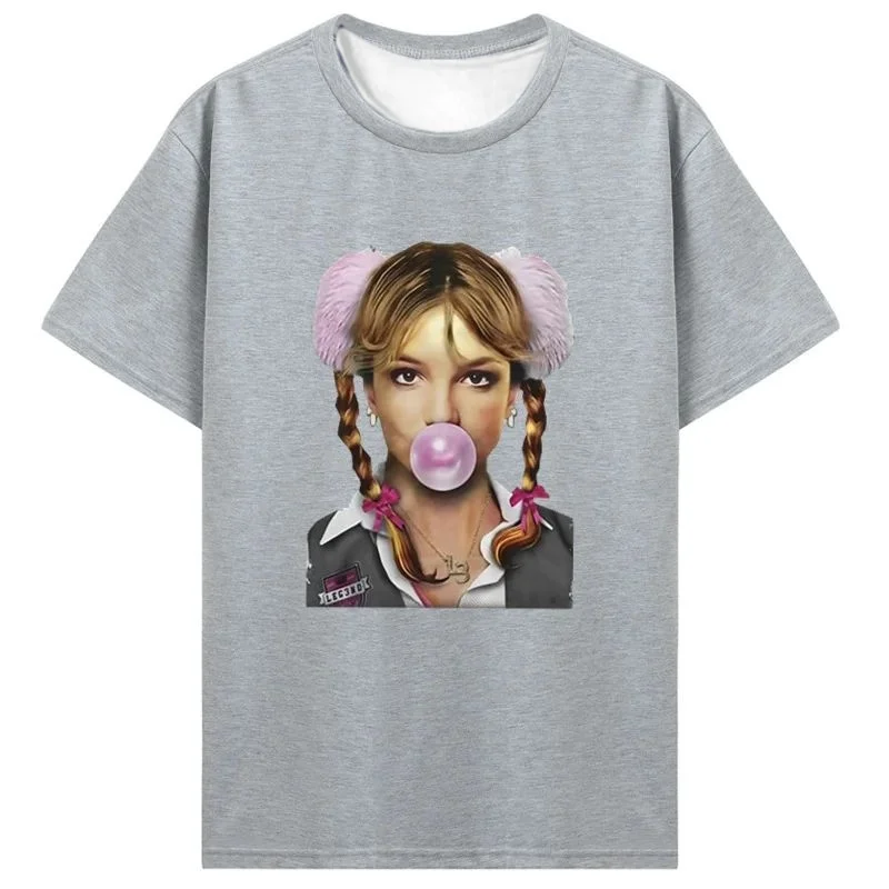 

Singer Britney Spears Bubble Gum Pattern Quick Drying T-shirt, 3D Printed Retro Oversized T-shirt Top Street Wear