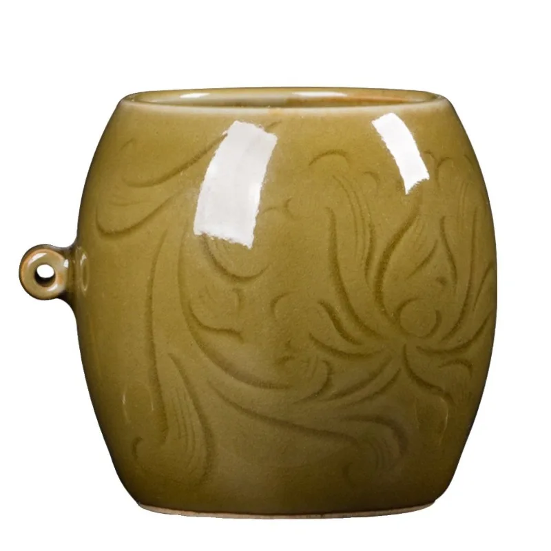 

Bird food jar Celadon landscape relief three-piece set Thrush starling bird cage accessories Antique Southern Song