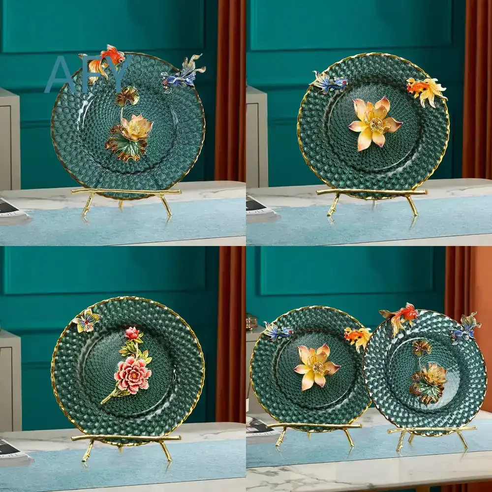 Enamel Art Decoration for Lotus Flower Home Decor for Living Room Entryway Cabinet Wine Cabinet Luxury Housewarming Gift