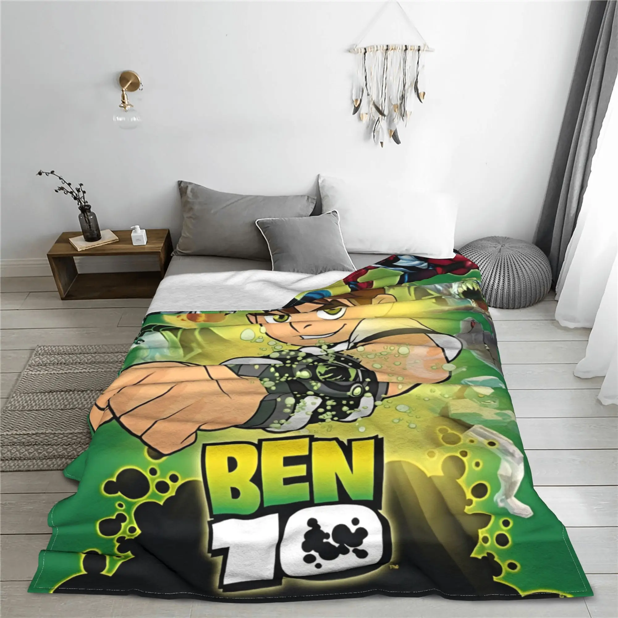 Ben 10 Alien Force Returns بطانية محبوكة من القطيفة بطانية رمي أريكة منزلية مطبوعة مفارش سرير ناعمة دافئة، #3