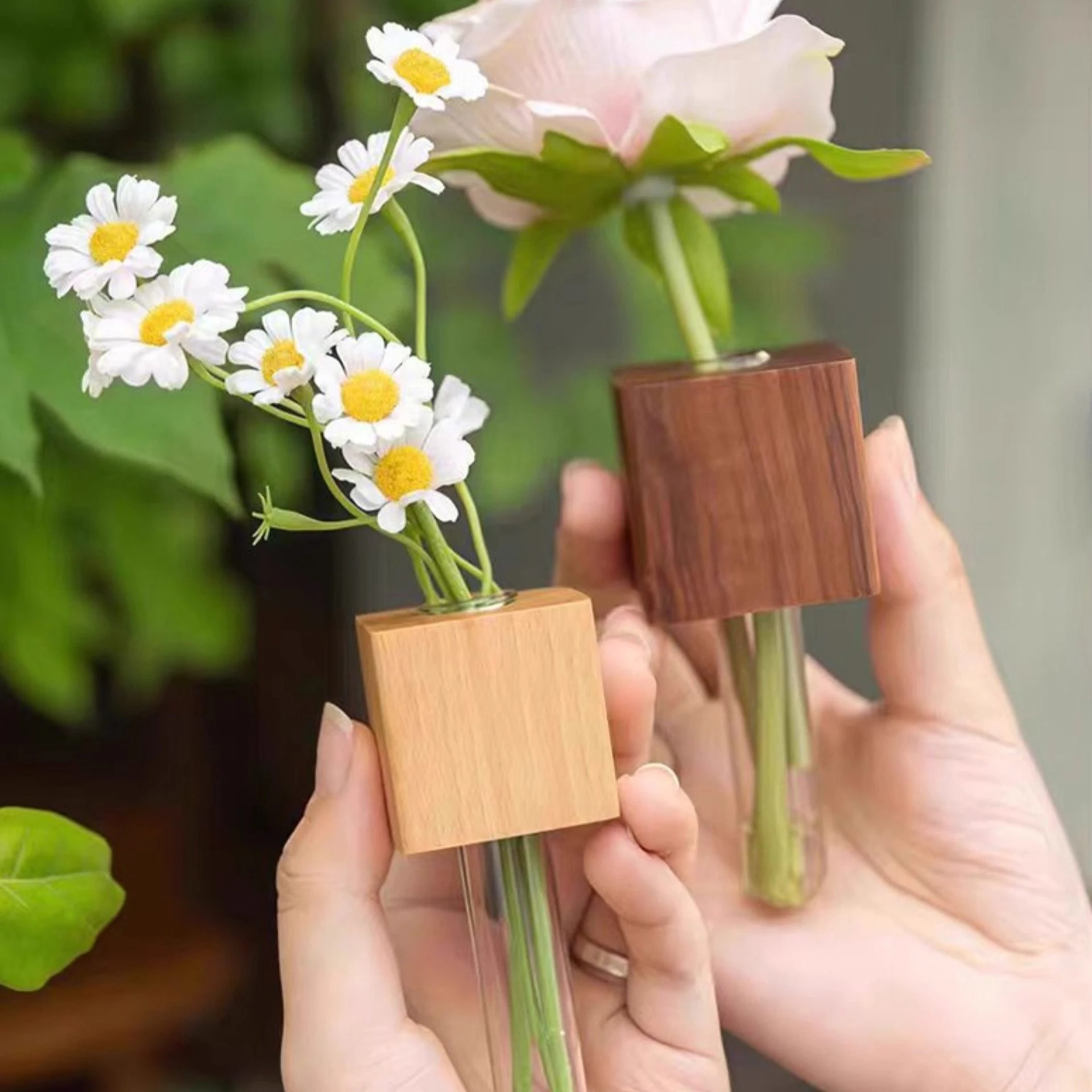 Solid Wood Flower Vase Creative Refrigerator Magnet with Message Fixation Magnetic Sticker Hydroponic Plant Vase