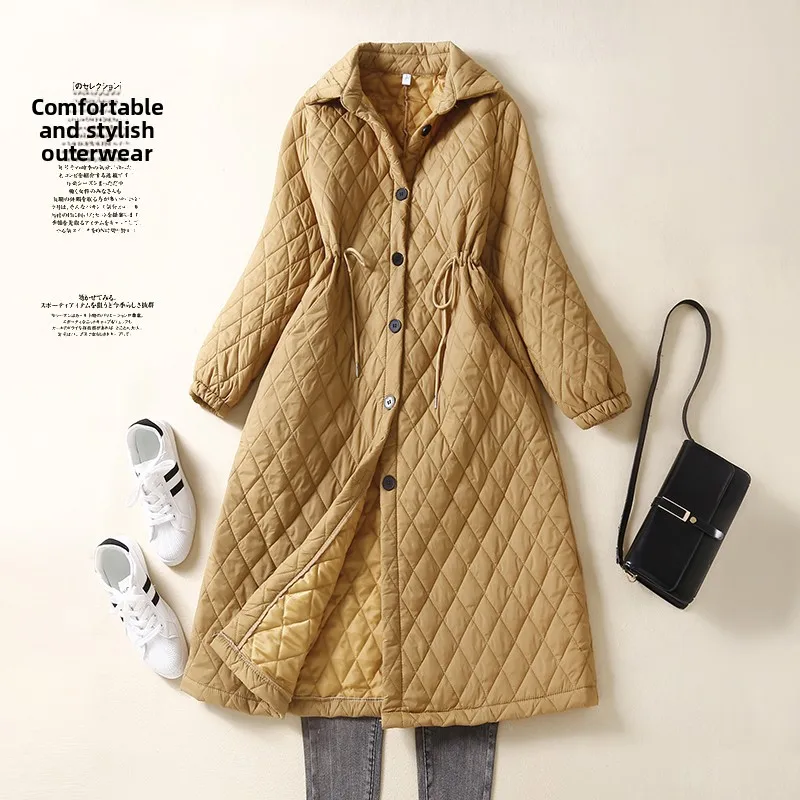

Warm Cotton down Jaet Women's Long Coat Retro Diamond Pattern Collar Single Button Closure Long Sve Mid-Length Coat