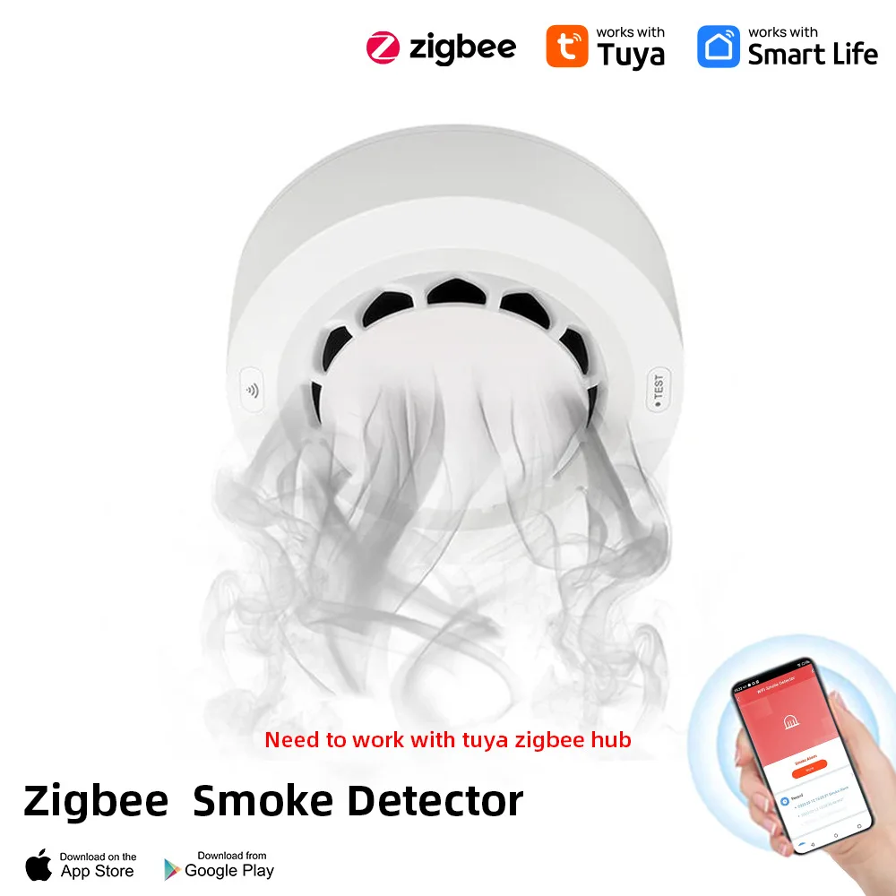 

Умный детектор дыма Tuya Zigbee, беспроводной датчик пожарного дыма с управлением через приложение для домашней безопасности