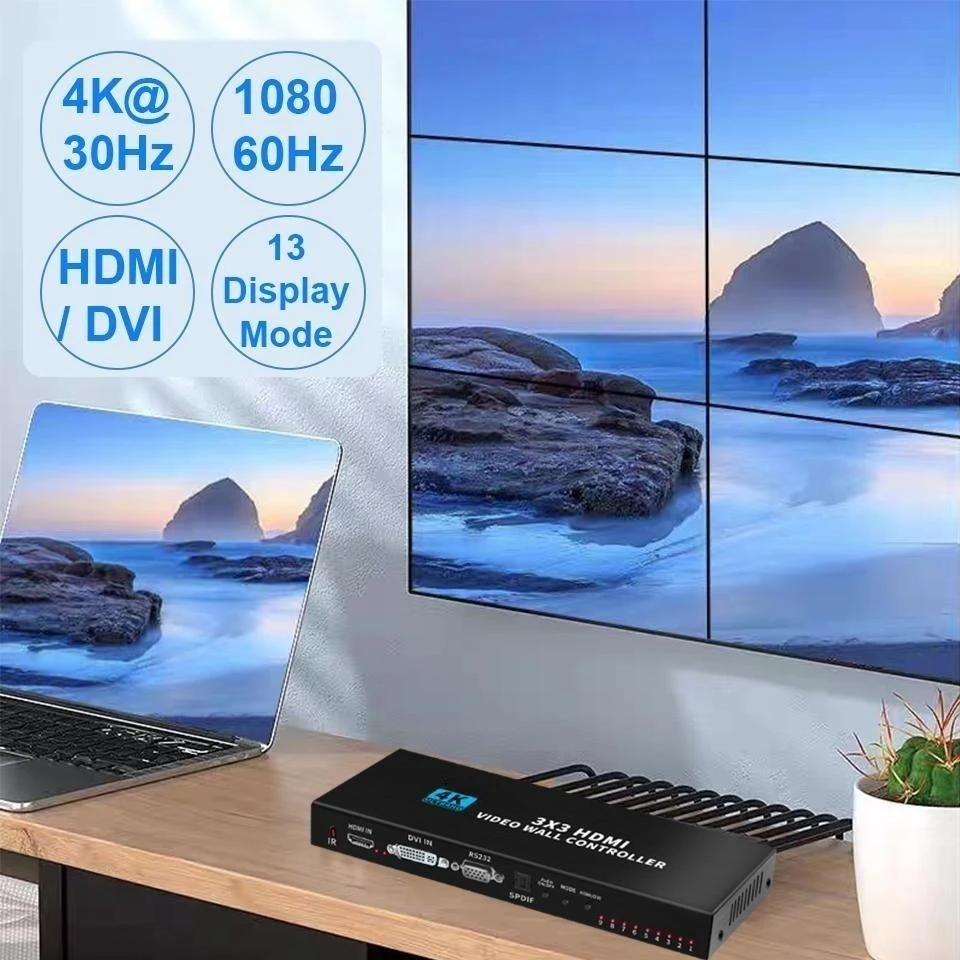 3x3 9 Screen 4K HDMI DVI TV Video Wall Controller 1X2 1X4 1X3 2x2 2x3 3x2 4X2 2X4 Multi Video Screen Processor Switcher Splicer