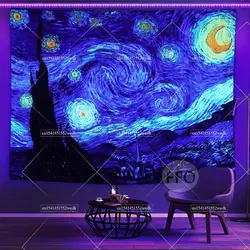 Blacklight tapeçaria noite estrelada van gogh parede arte decoração brilho no escuro pintura a óleo fluorescente tapeçaria uv reativo cartaz