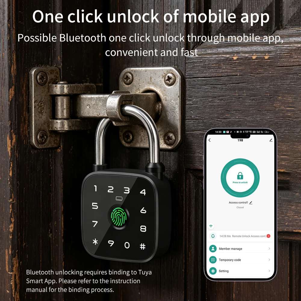 IP67 Smart Padlock Support Tuya App Fingerprint Password RFID Card Key Unlock Type-C Charging Multi-function Anti-theft Lock