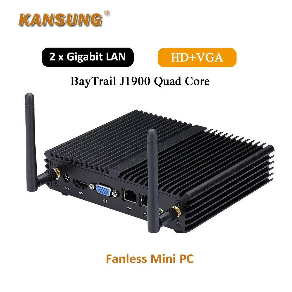 KANSUNG Baytrail Intel Quad Core J1900 Mini PC 2 Gigabit Lan Industrial Fanless PC Computer Desktop Ubuntu Windows