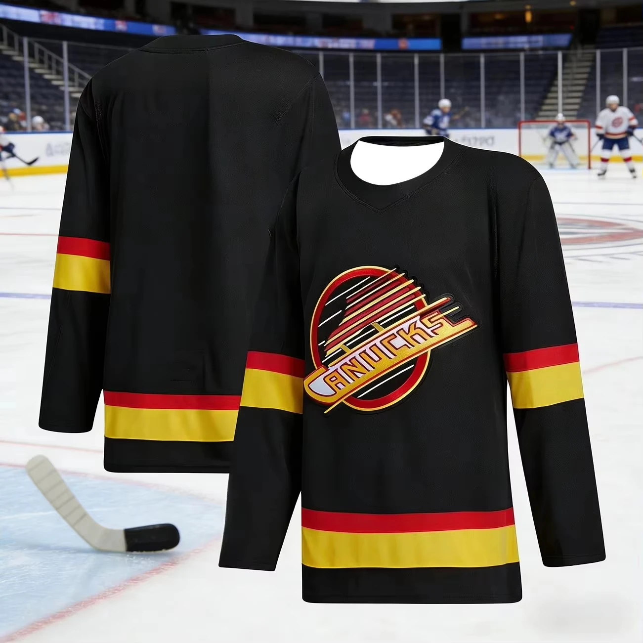 2026 Hockey Jersey Black Red Yellow Stripe Logo 3D Print Parent-Child Matching Set