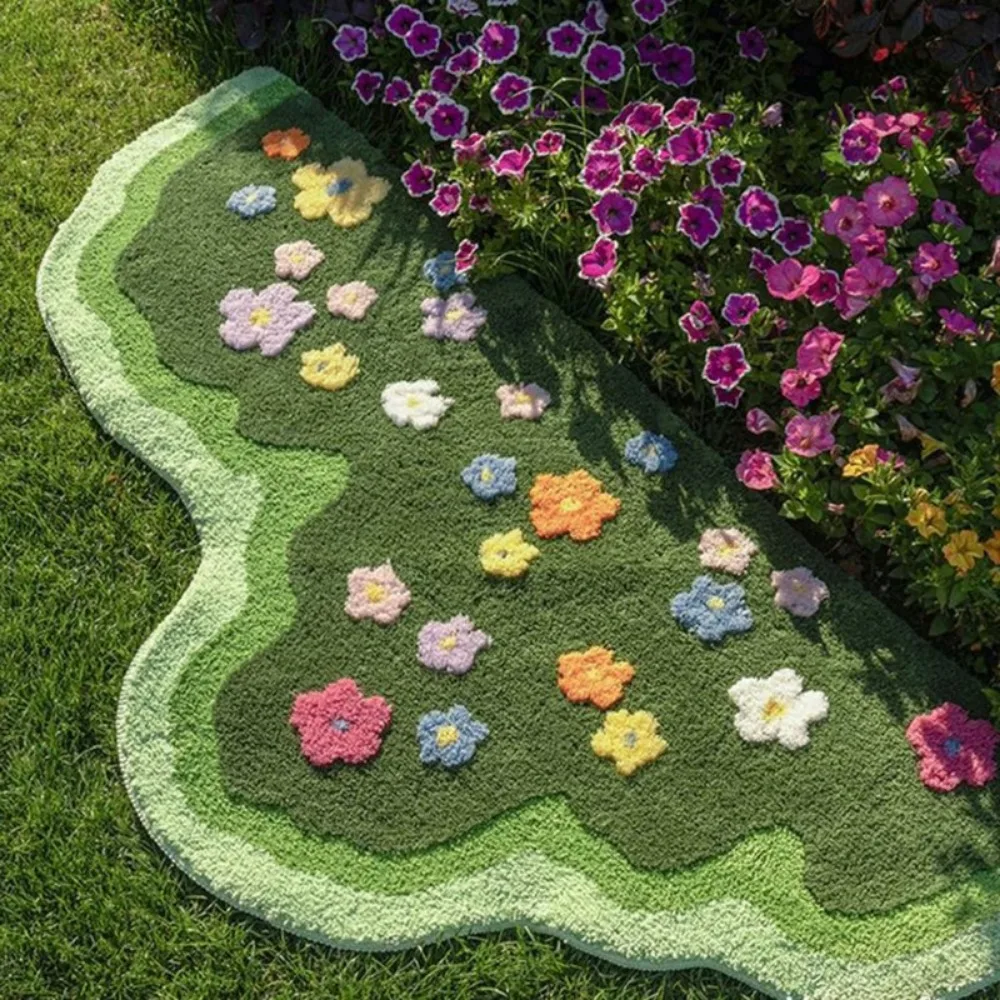 

Floral Tufted Carpet, Soft Pile Sofa Rug, Wavy Shape,Non Slip, Indoor Floor Mats, Bedroom Bedside Footrest, Garden Style Carpet