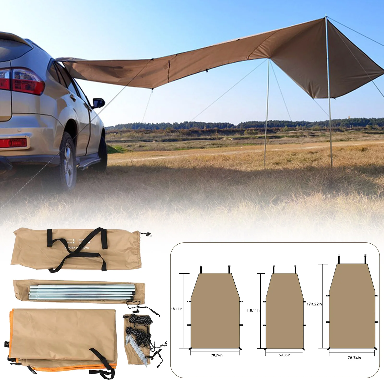 

Car Shelter Shade Camping Side Car Roof Top Tent Awning Waterproof UV Portable Camping Tent Automobile Rooftop Rain Canopy